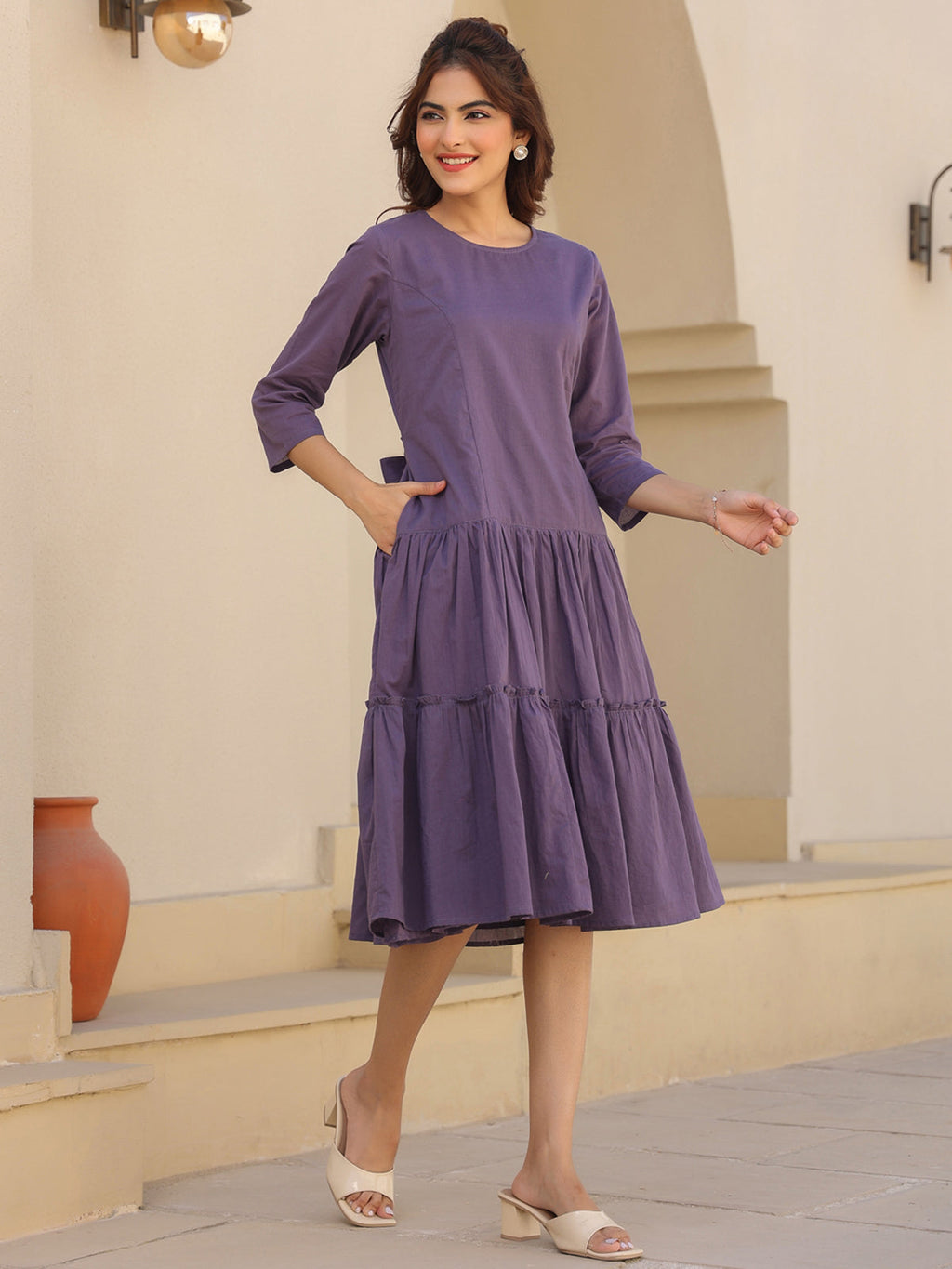 Janasya Light Cotton Solid A-Line DRESS - Distacart