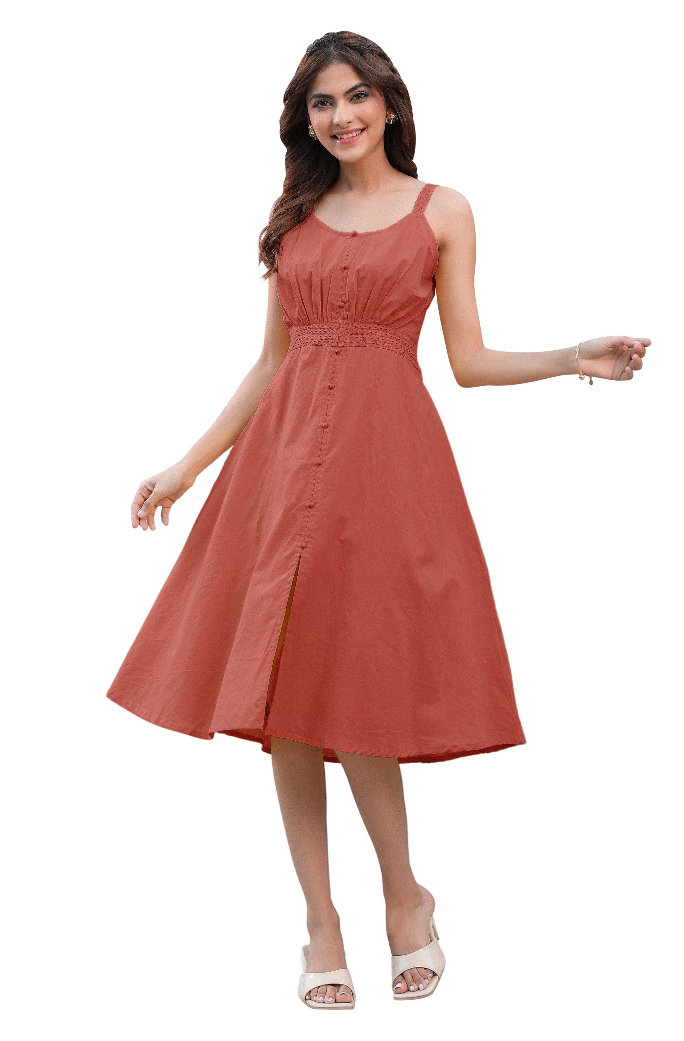 Janasya Dark Cotton Solid A-Line Dress - Distacart