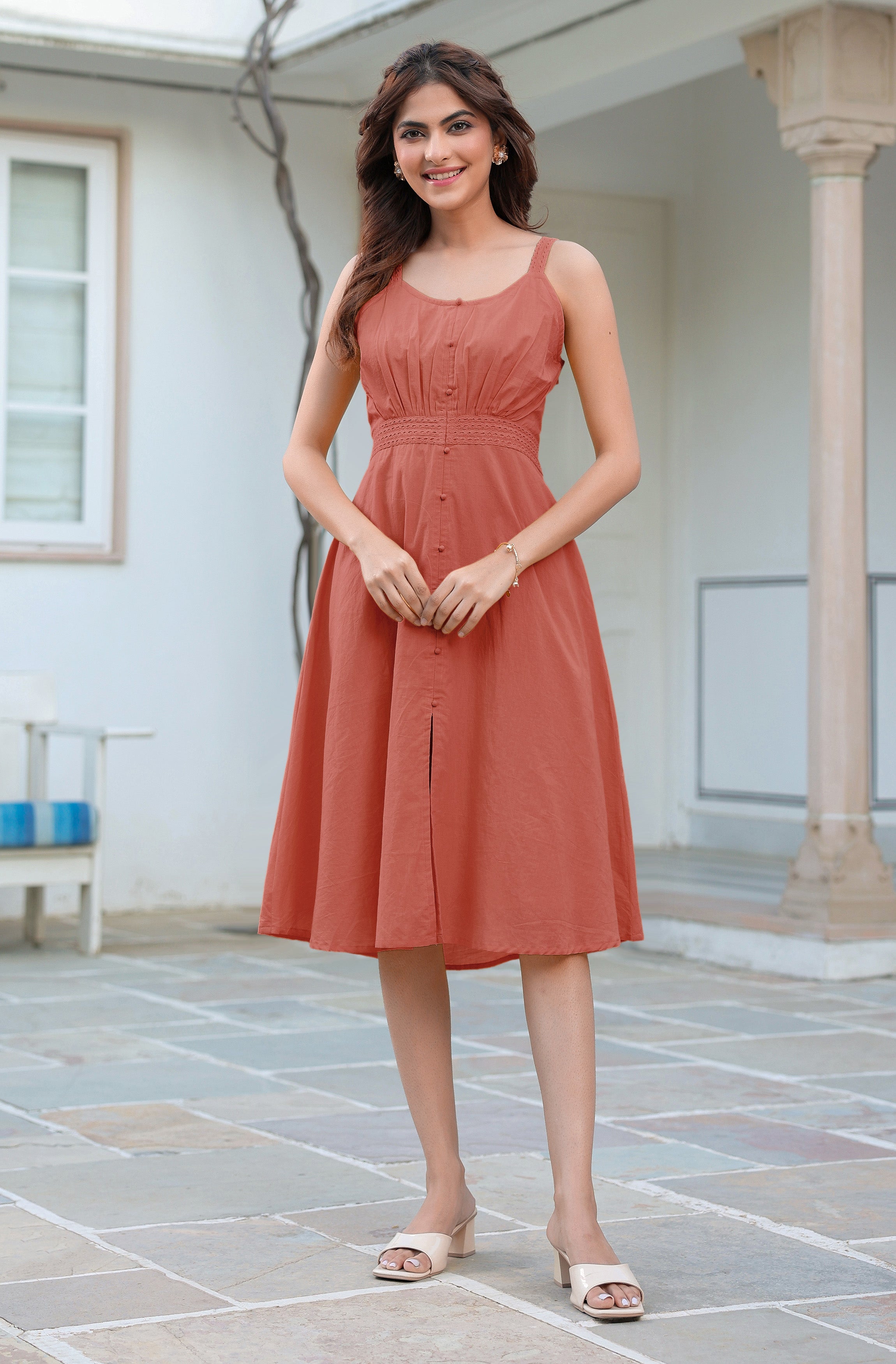 Janasya Dark Cotton Solid A-Line Dress - Distacart