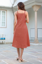 Janasya Dark Cotton Solid A-Line Dress - Distacart