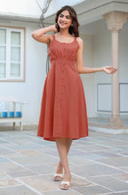 Janasya Dark Cotton Solid A-Line Dress - Distacart