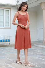 Janasya Dark Cotton Solid A-Line Dress - Distacart