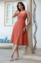 Janasya Dark Cotton Solid A-Line Dress - Distacart