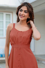 Janasya Dark Cotton Solid A-Line Dress - Distacart