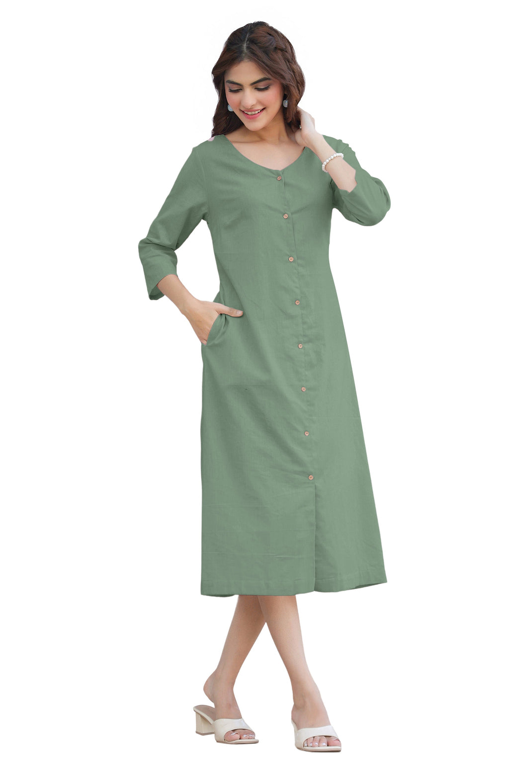 Janasya Light Cotton Solid Straight Dress - Distacart