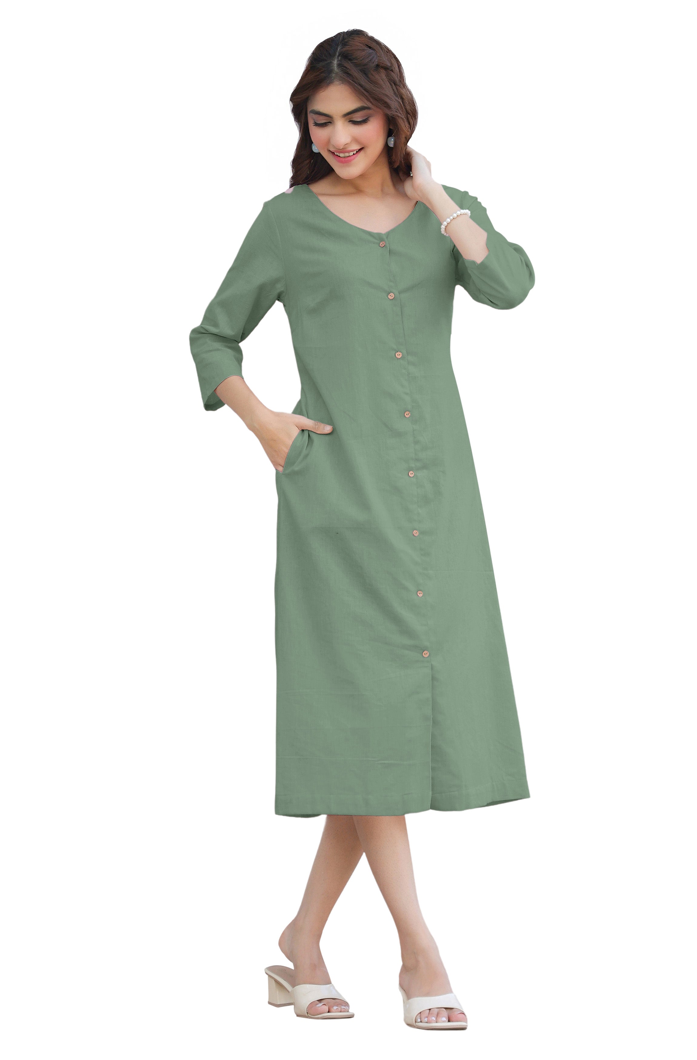 Janasya Light Cotton Solid Straight Dress - Distacart