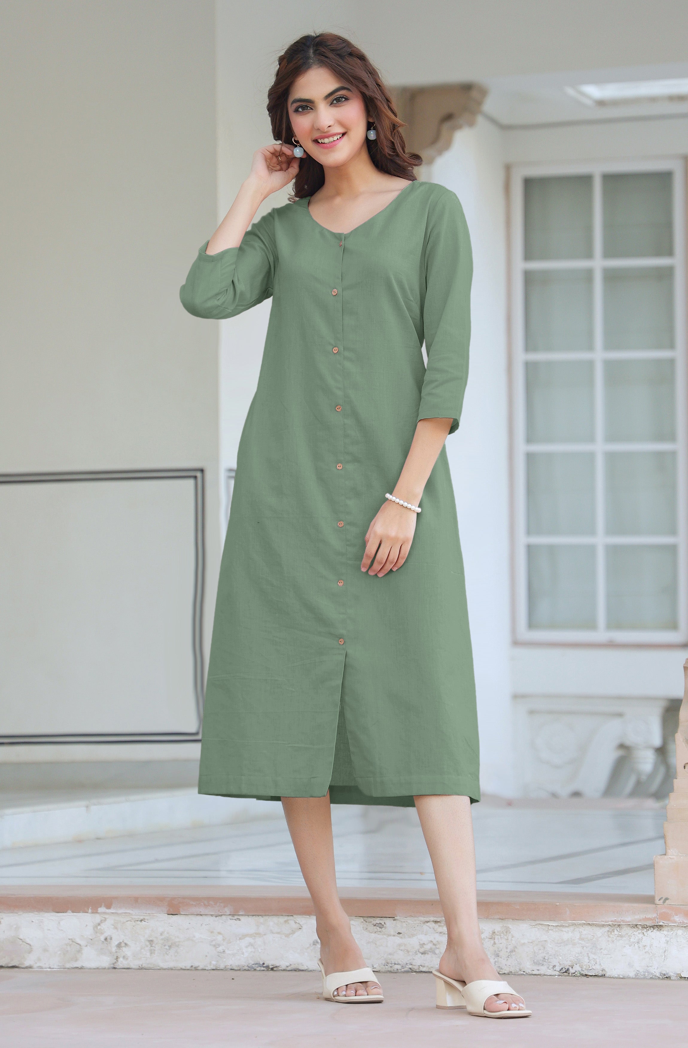 Janasya Light Cotton Solid Straight Dress - Distacart