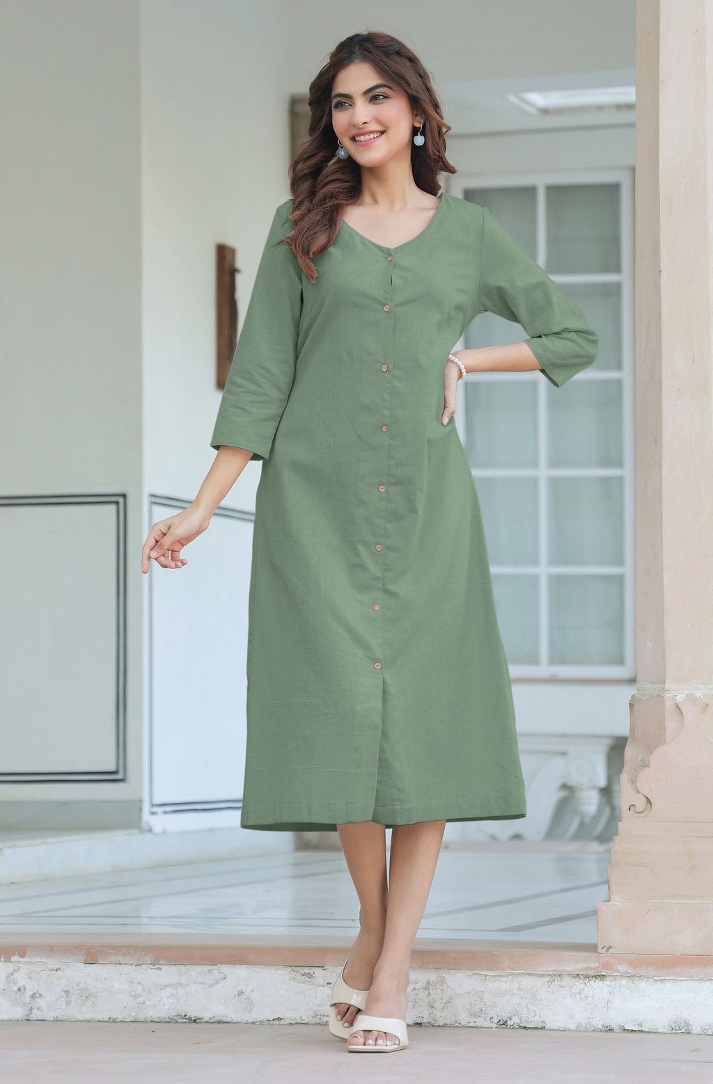 Janasya Light Cotton Solid Straight Dress - Distacart