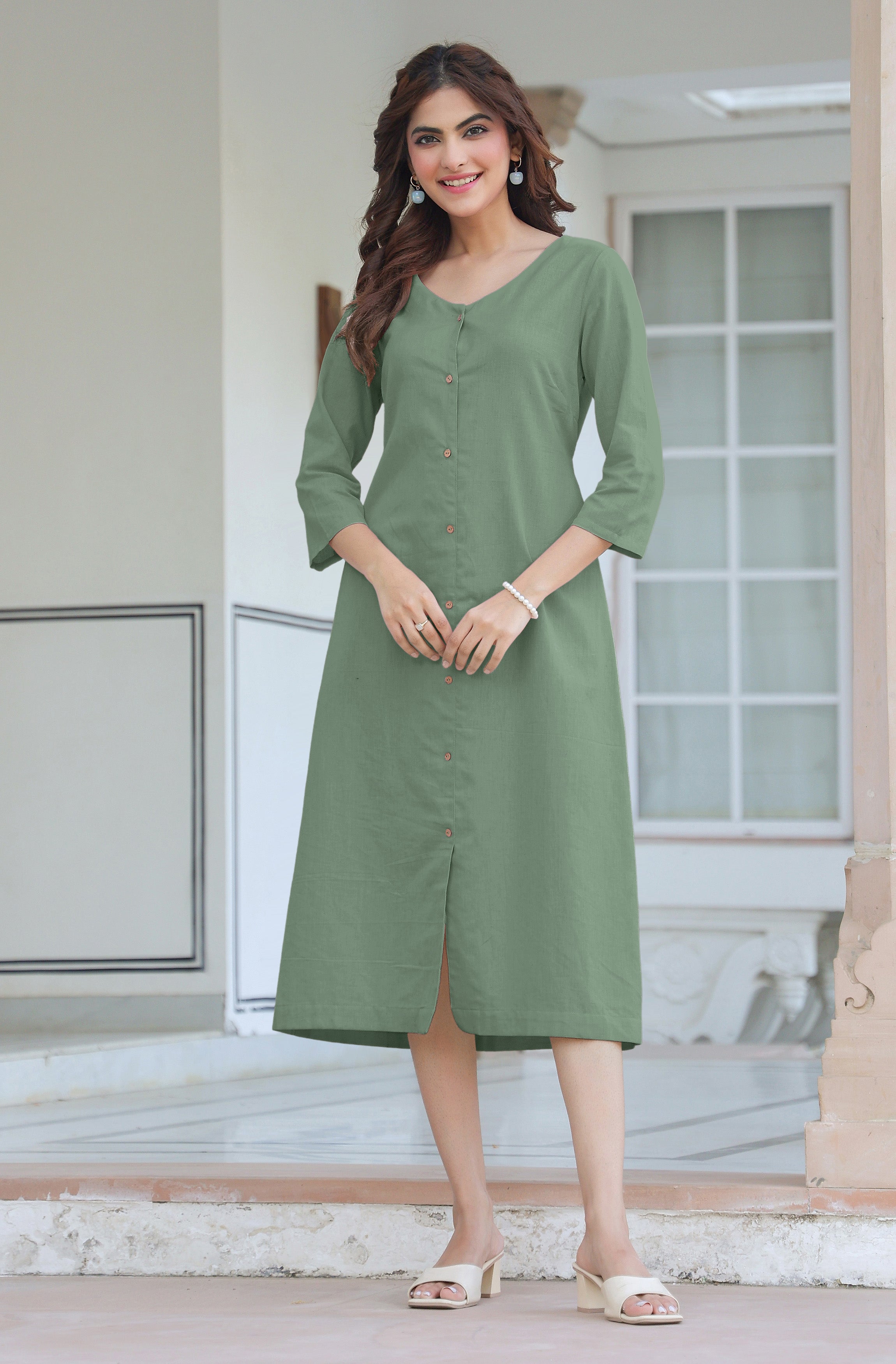 Janasya Light Cotton Solid Straight Dress - Distacart