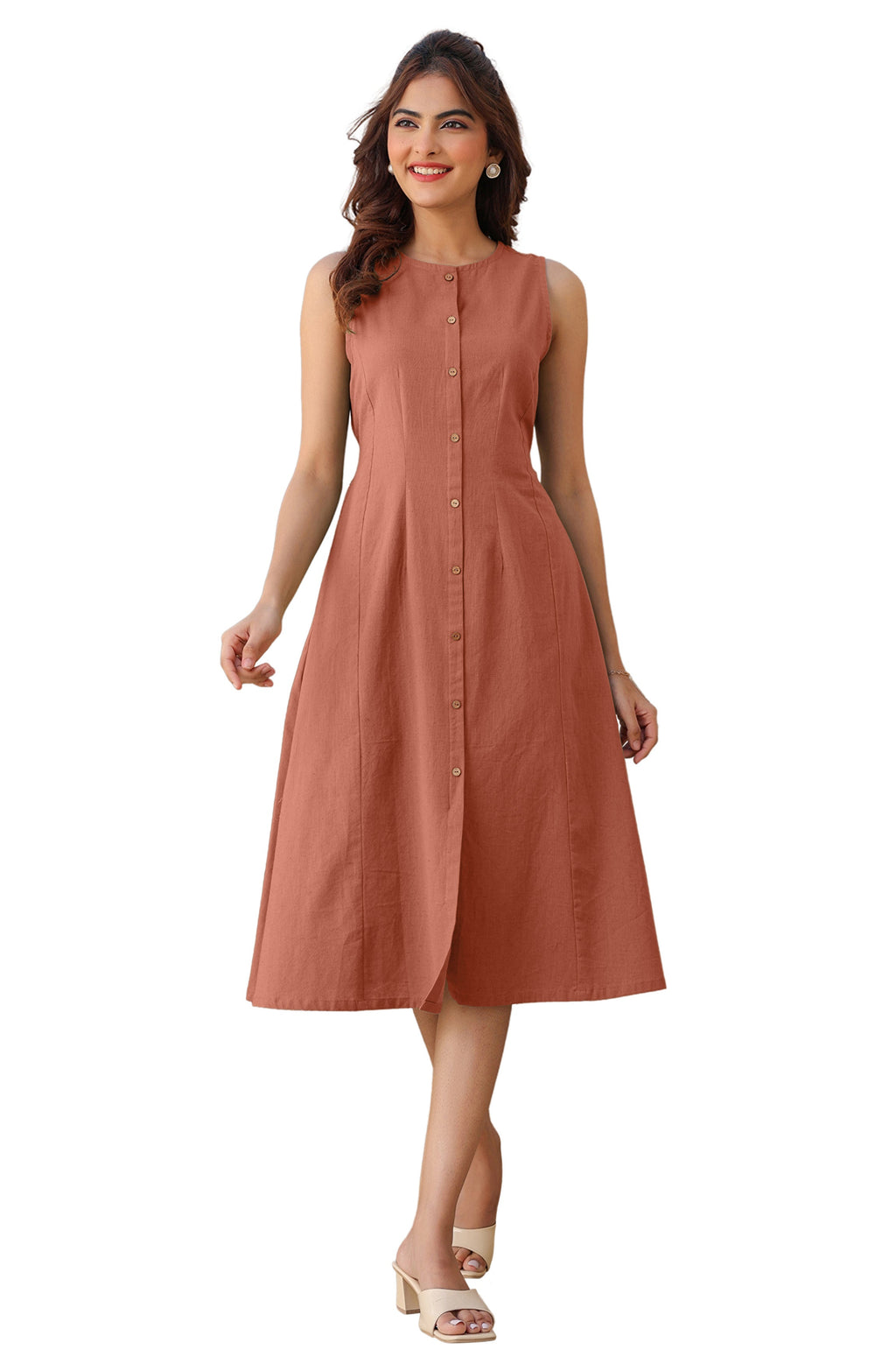 Janasya Dark Cotton Solid A-Line Dress - Distacart