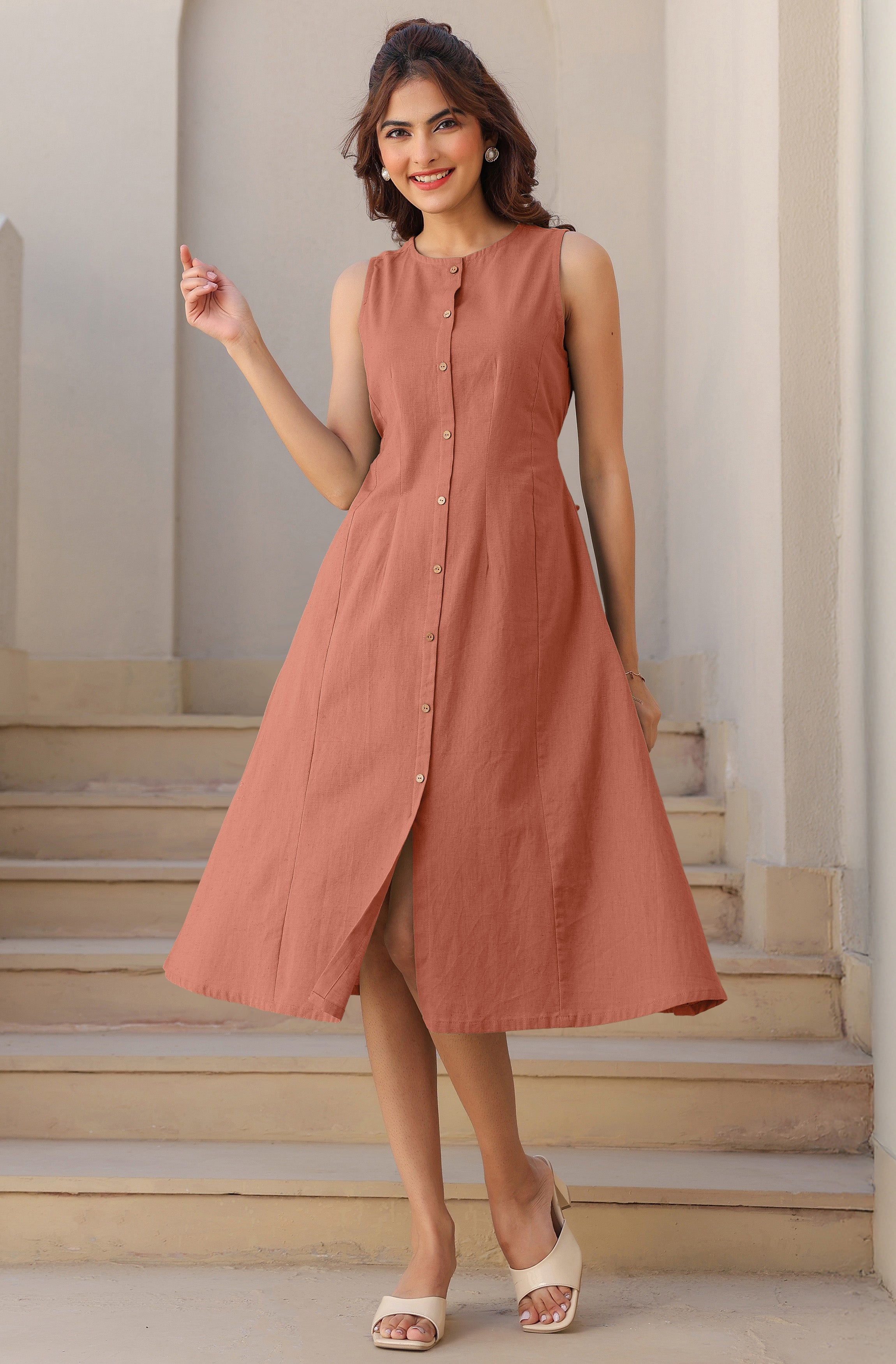 Janasya Dark Cotton Solid A-Line Dress - Distacart