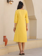 Janasya Bright Cotton Solid A-Line Dress - Distacart