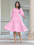 Janasya Bright Cotton Solid Tiered Dress - Distacart