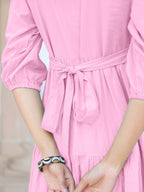 Janasya Bright Cotton Solid Tiered Dress - Distacart