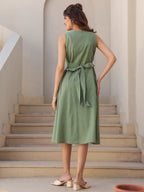Janasya Dark Cotton Solid A-Line Dress - Distacart