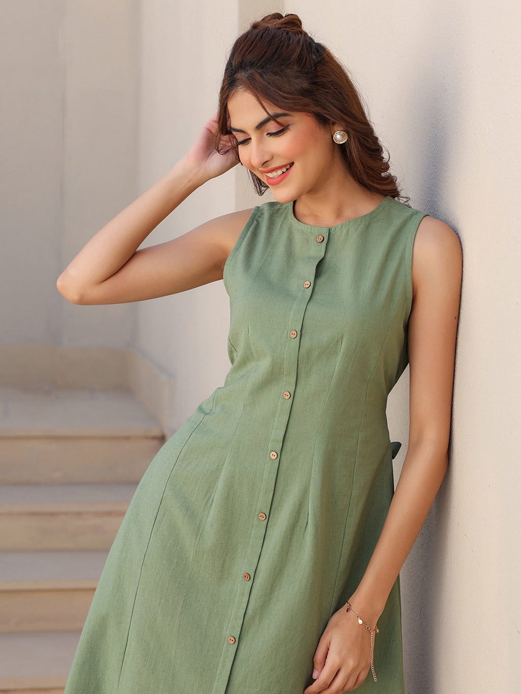 Janasya Dark Cotton Solid A-Line Dress - Distacart