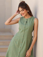Janasya Dark Cotton Solid A-Line Dress - Distacart