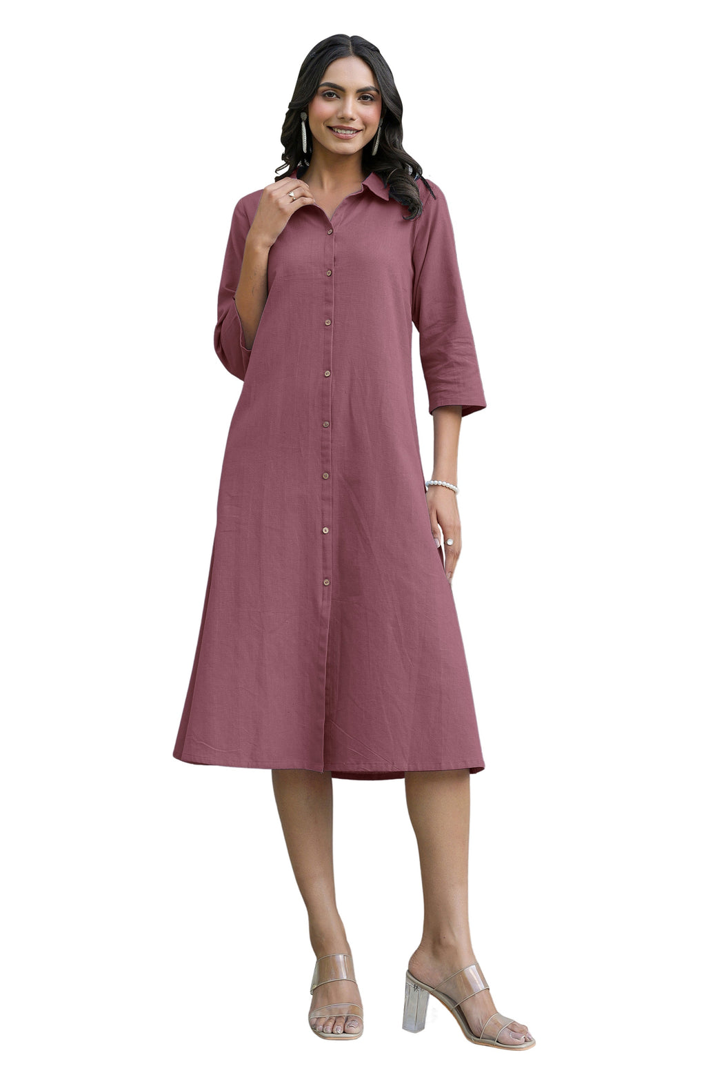 Janasya Dark Cotton Solid A-Line Dress - Distacart