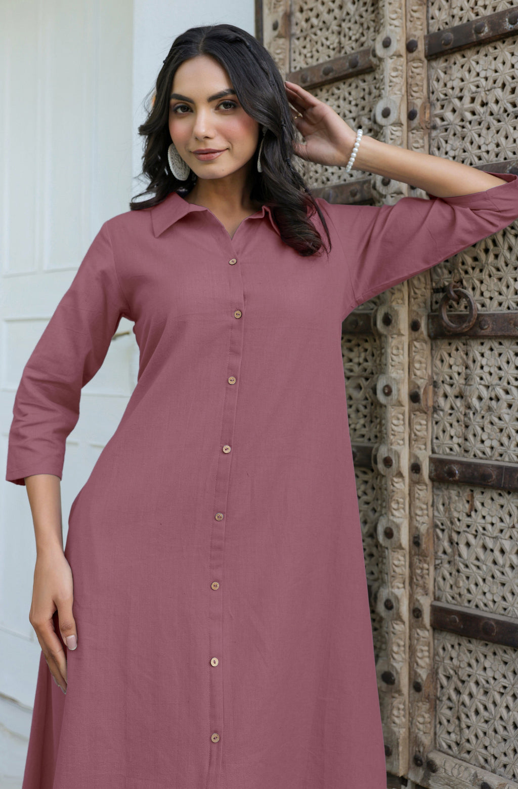 Janasya Dark Cotton Solid A-Line Dress - Distacart