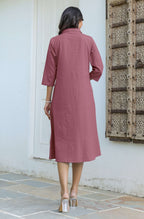 Janasya Dark Cotton Solid A-Line Dress - Distacart