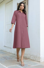Janasya Dark Cotton Solid A-Line Dress - Distacart