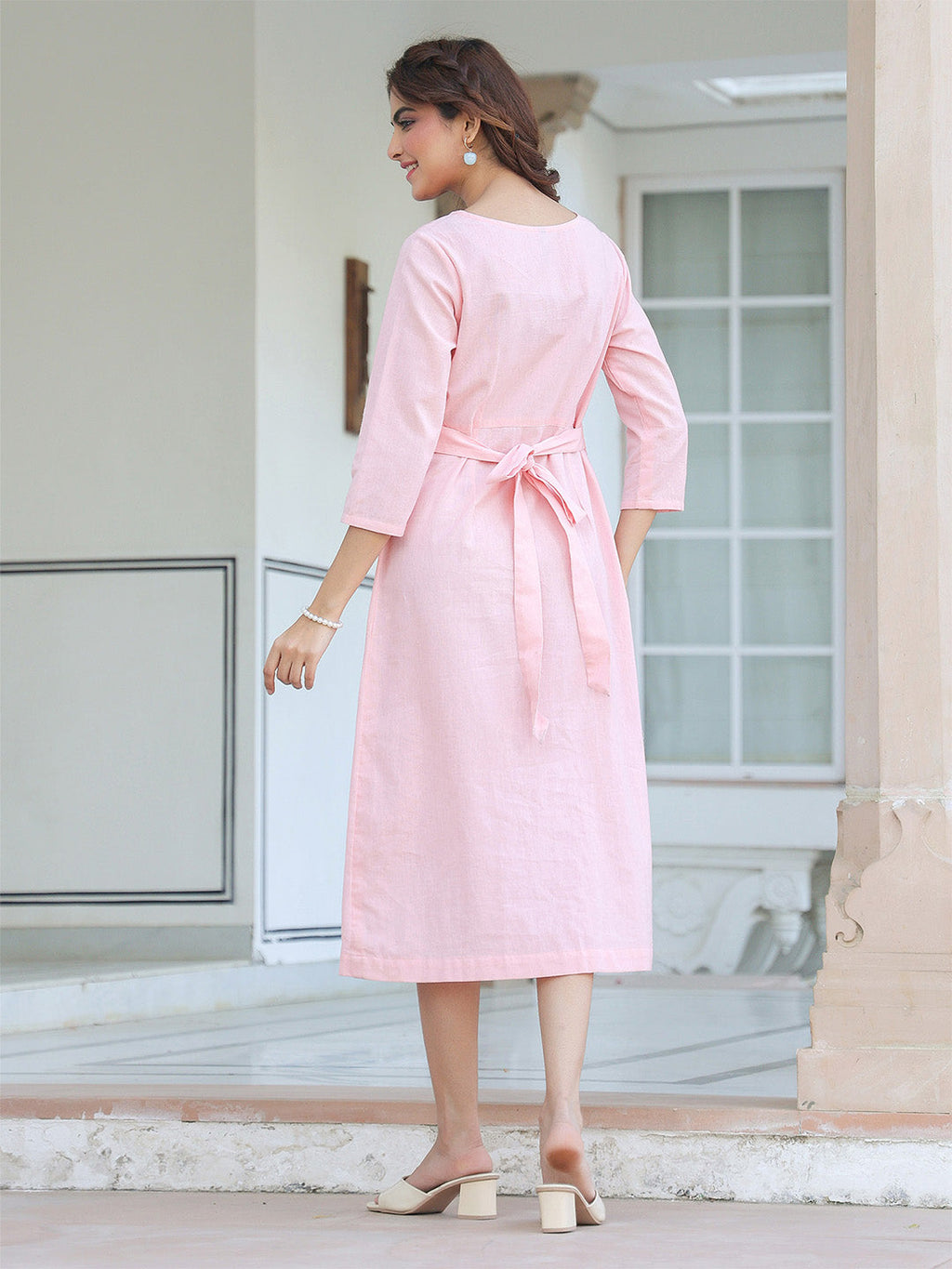 Janasya Light Cotton Solid A-Line Dress - Distacart