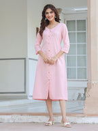 Janasya Light Cotton Solid A-Line Dress - Distacart