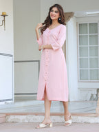 Janasya Light Cotton Solid A-Line Dress - Distacart