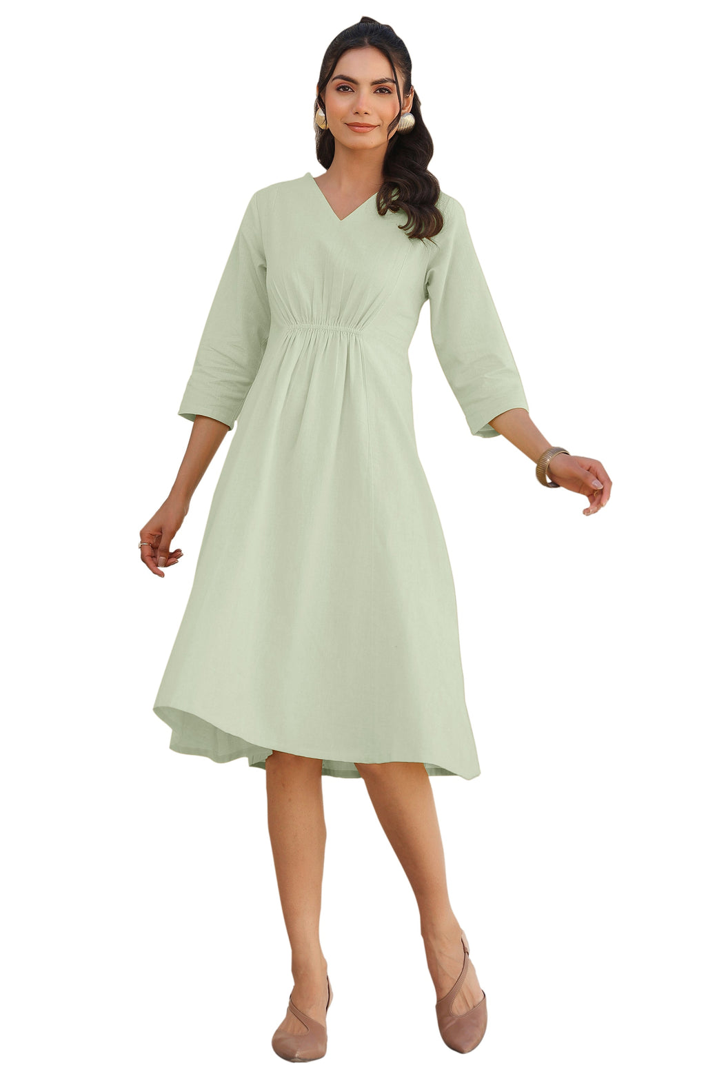 Janasya Light Cotton Solid A-Line Dress - Distacart