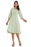 Janasya Light Cotton Solid A-Line Dress - Distacart