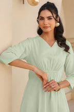 Janasya Light Cotton Solid A-Line Dress - Distacart