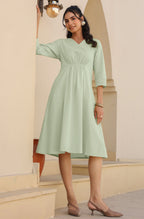 Janasya Light Cotton Solid A-Line Dress - Distacart