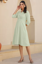 Janasya Light Cotton Solid A-Line Dress - Distacart
