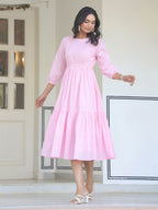Janasya Light Cotton Solid Tiered Dress - Distacart