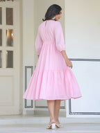 Janasya Light Cotton Solid Tiered Dress - Distacart
