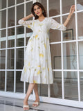 Janasya Light Georgette Floral Tiered Dress - Distacart