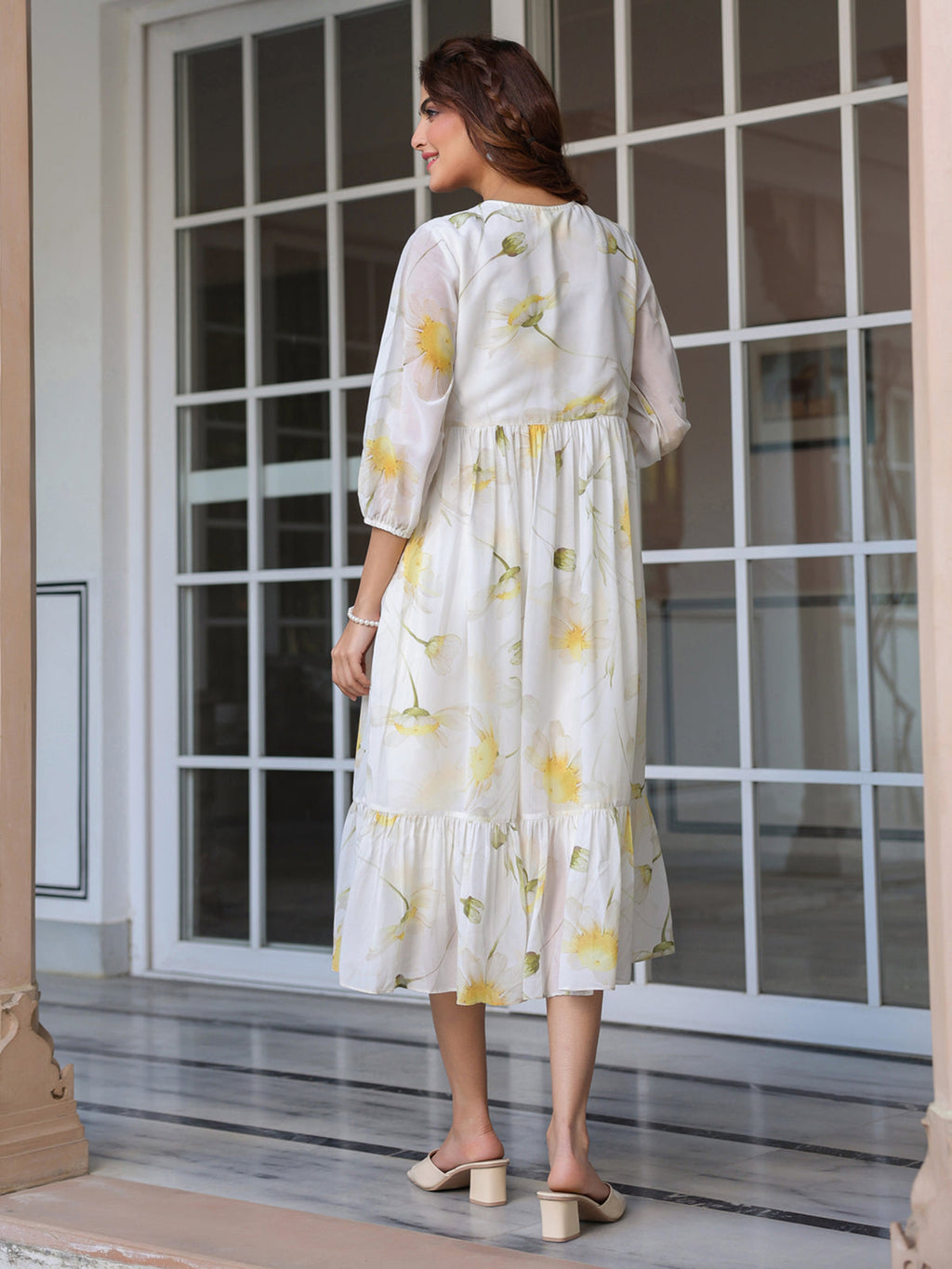Janasya Light Georgette Floral Tiered Dress - Distacart