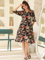 Janasya Dark Rayon Floral A-Line Dress - Distacart