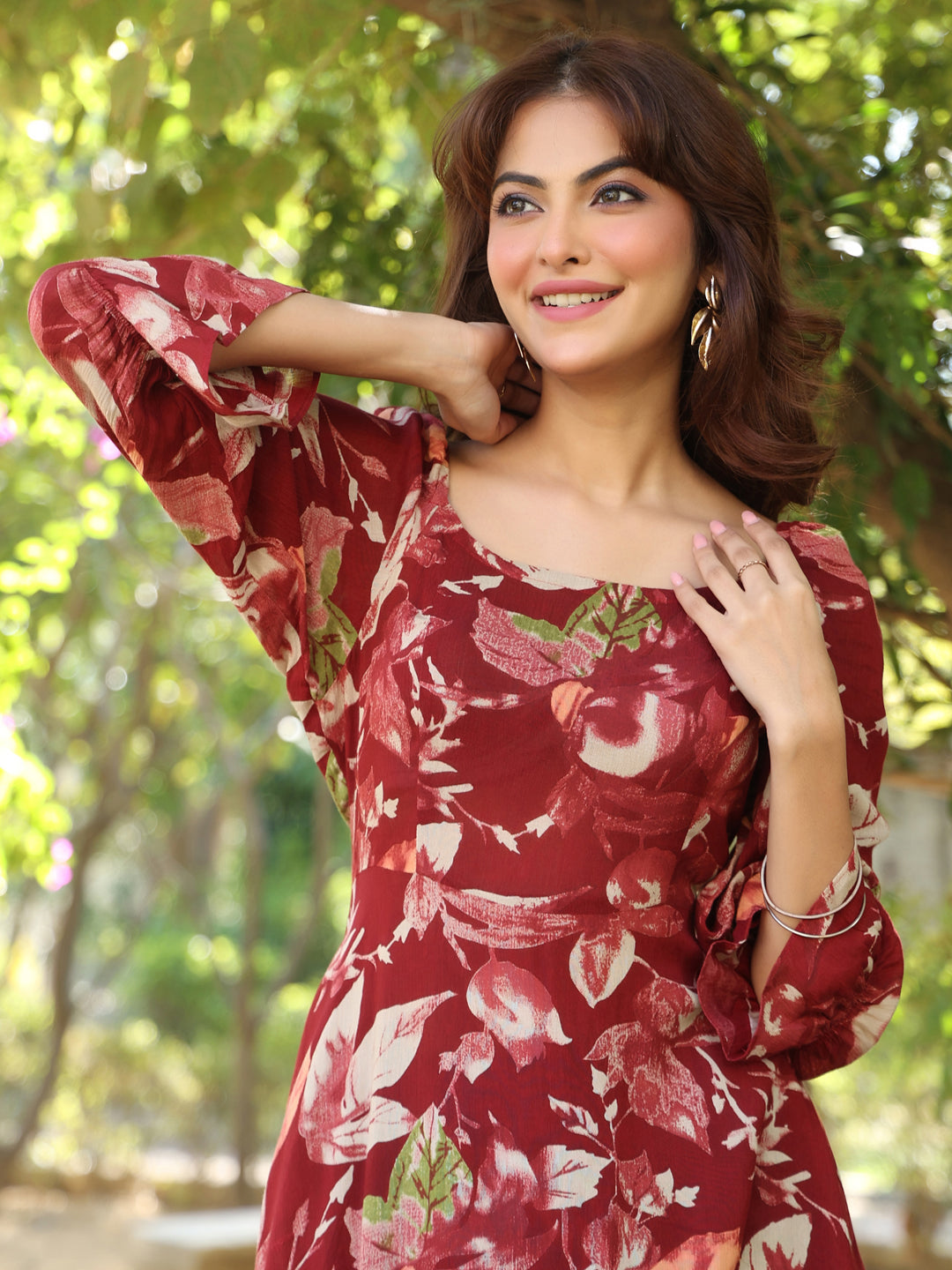 Janasya Dark Rayon Floral A-Line Dress - Distacart