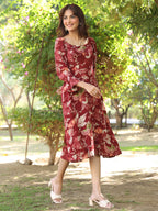Janasya Dark Rayon Floral A-Line Dress - Distacart
