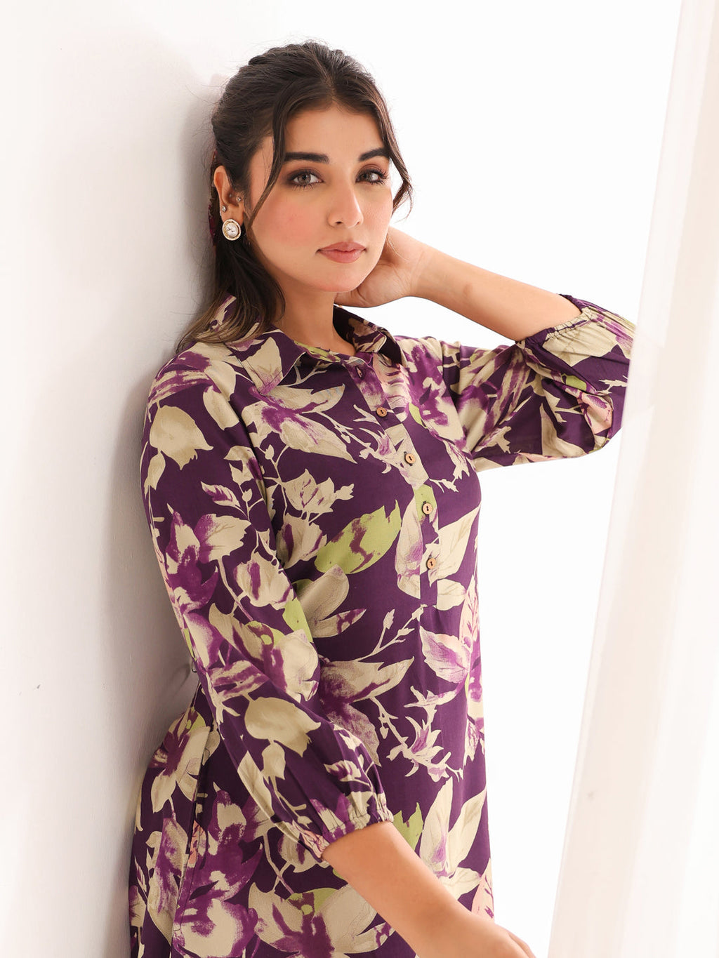 Janasya Dark Cotton Floral A-Line Dress - Distacart