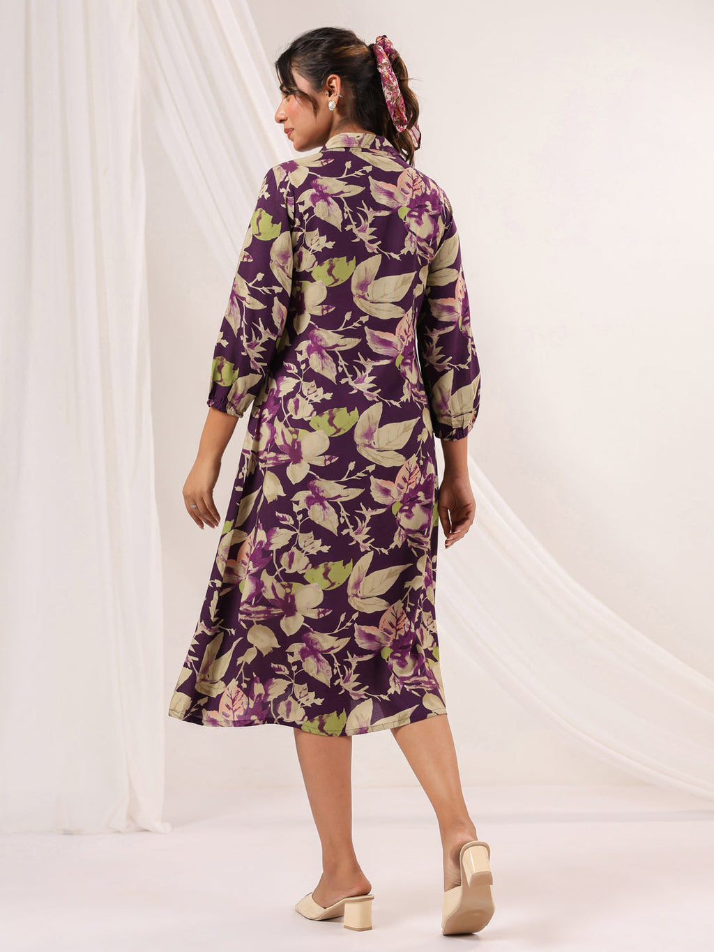 Janasya Dark Cotton Floral A-Line Dress - Distacart