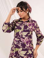 Janasya Dark Cotton Floral A-Line Dress - Distacart