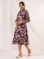 Janasya Dark Cotton Floral A-Line Dress - Distacart