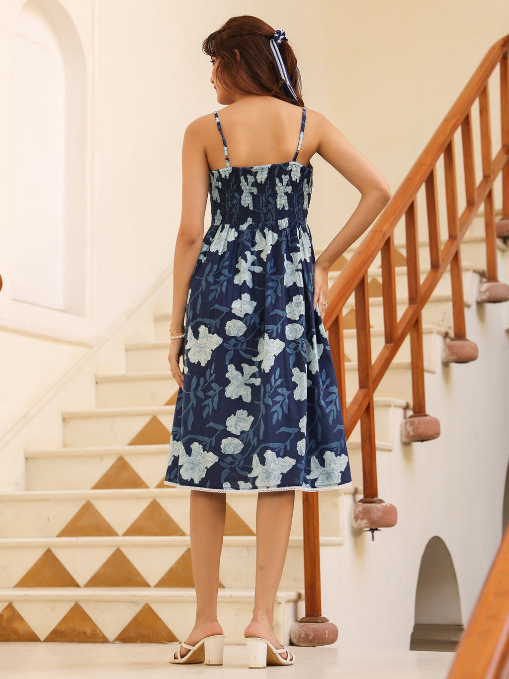 Janasya Dark Cotton Floral Fit & Flare Dress - Distacart