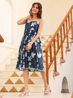 Janasya Dark Cotton Floral Fit & Flare Dress - Distacart
