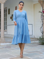 Janasya Light Cotton Schiffli Fit & Flare Dress