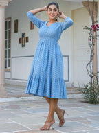 Janasya Light Cotton Schiffli Fit & Flare Dress