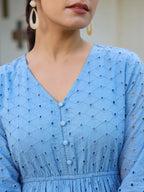 Janasya Light Cotton Schiffli Fit & Flare Dress