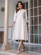 Janasya Light Cotton Schiffli A-Line Dress - Distacart